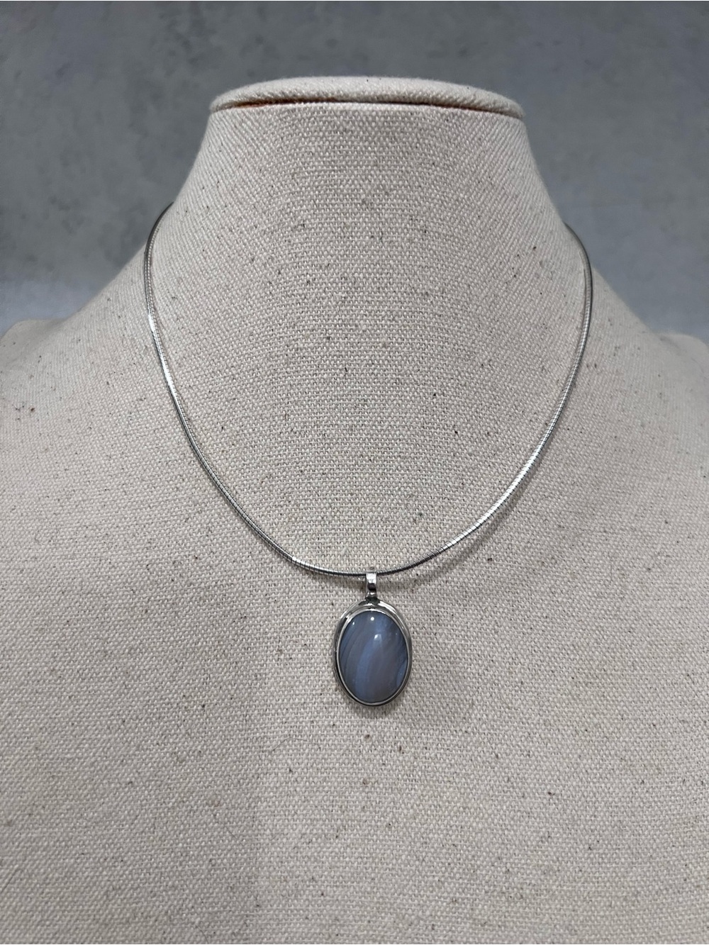 Sterling Silver Blue Lace Agate Pendant Necklace